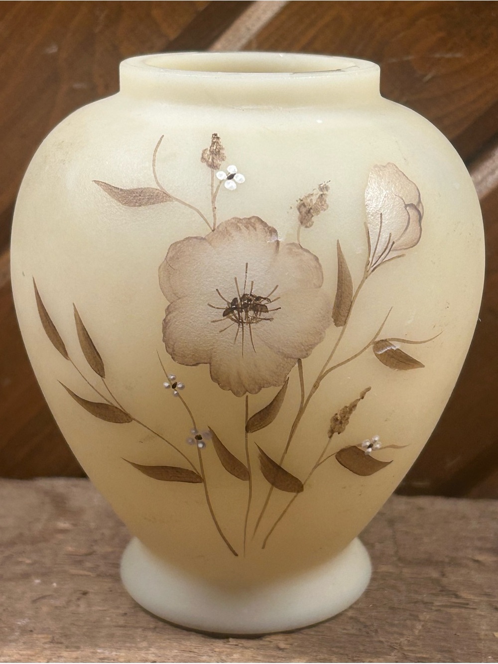 Vintage Fenton Hand-Painted “Wildflower” Cameo Satin Glass Vase